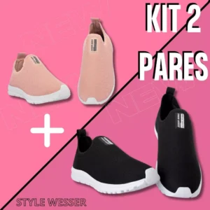 Kit 2 Tênis Meia Feminino Calce Fácil Botinha Ortopédico Esportivo Sneaker Slip On Casual confortável Academia