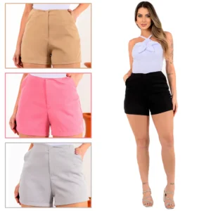 SHORT ALFAIATARIA FEMININO ZARA CINTURA ALTA COM ZÍPER NA LATERAL