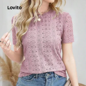 Lovito Blusa Casual Primavera/Verão Blusa Rosa para Mulheres LBL32121